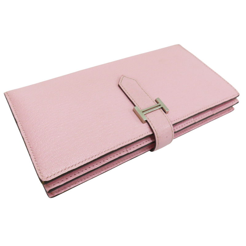 粉色 山羊皮 Bearn Soufflet 雙折長夾 Z刻 銀扣【HERMES 愛馬仕】 Z刻/Rose Sakura-2