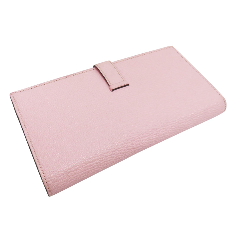 粉色 山羊皮 Bearn Soufflet 雙折長夾 Z刻 銀扣【HERMES 愛馬仕】 Z刻/Rose Sakura-3