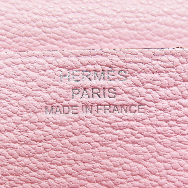 粉色 山羊皮 Bearn Soufflet 雙折長夾 Z刻 銀扣【HERMES 愛馬仕】 Z刻/Rose Sakura-7