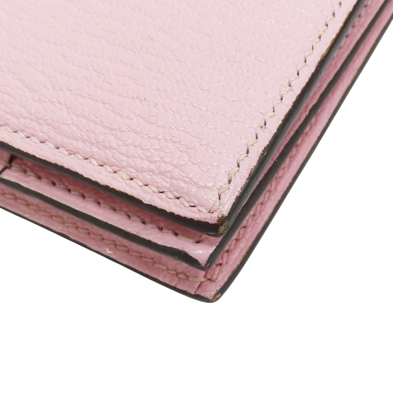 粉色 山羊皮 Bearn Soufflet 雙折長夾 Z刻 銀扣【HERMES 愛馬仕】 Z刻/Rose Sakura-10