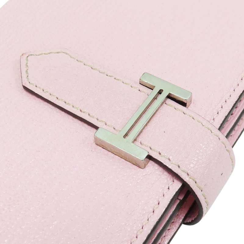 粉色 山羊皮 Bearn Soufflet 雙折長夾 Z刻 銀扣【HERMES 愛馬仕】 Z刻/Rose Sakura-14
