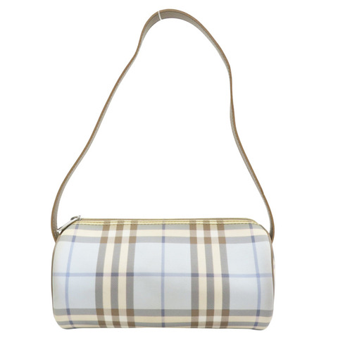 藍色 經典格紋 PVC塗層帆布 圓筒 肩背包【BURBERRY 巴寶莉】