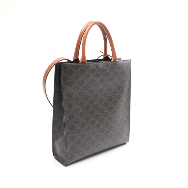 CELINE 小號 Vertical Cabas Triomphe 手提包 191542 帆布皮革棕色二手-1