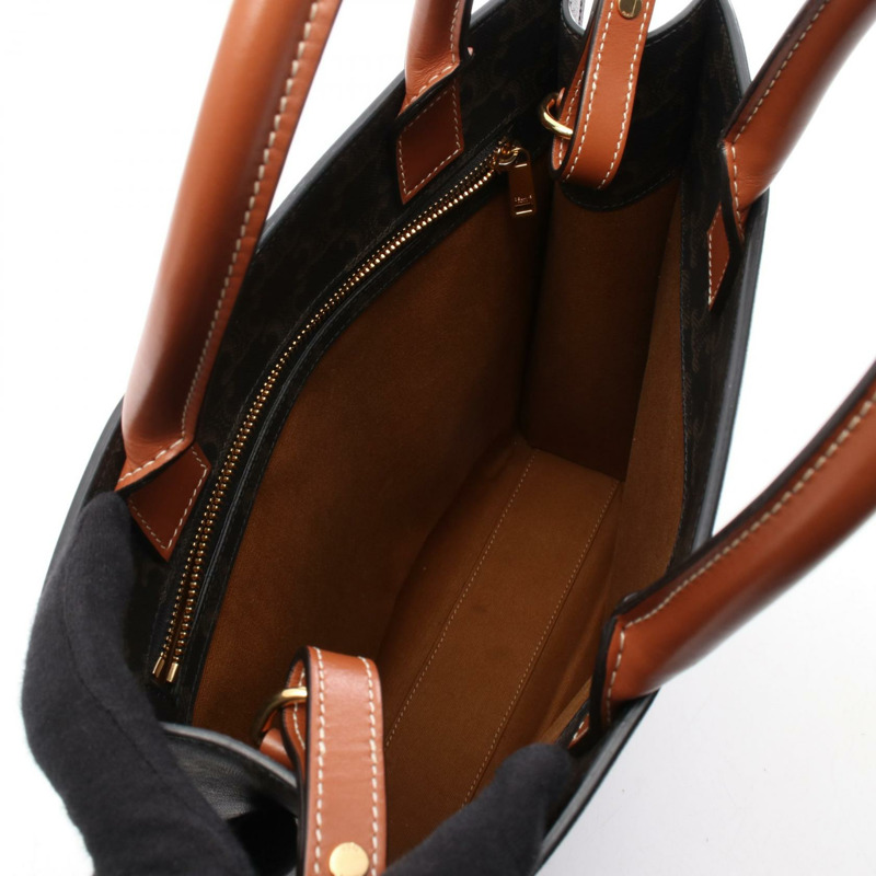 CELINE 小號 Vertical Cabas Triomphe 手提包 191542 帆布皮革棕色二手-2
