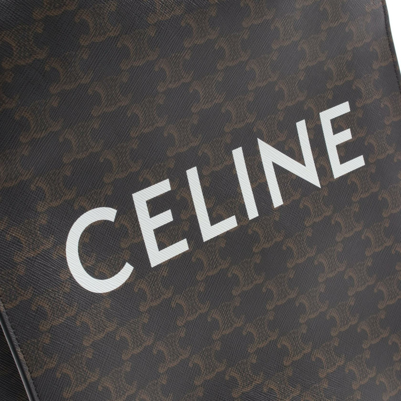 CELINE 小號 Vertical Cabas Triomphe 手提包 191542 帆布皮革棕色二手-3