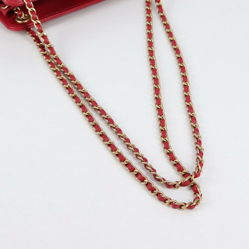 【日本直送】香奈兒 Matelasse 鏈條單肩包 小羊皮 紅金 CC 正品 135819M-6