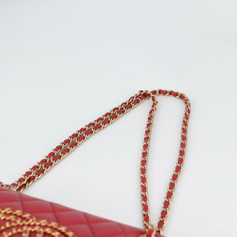 【日本直送】香奈兒 Matelasse 鏈條單肩包 小羊皮 紅金 CC 正品 135819M-13