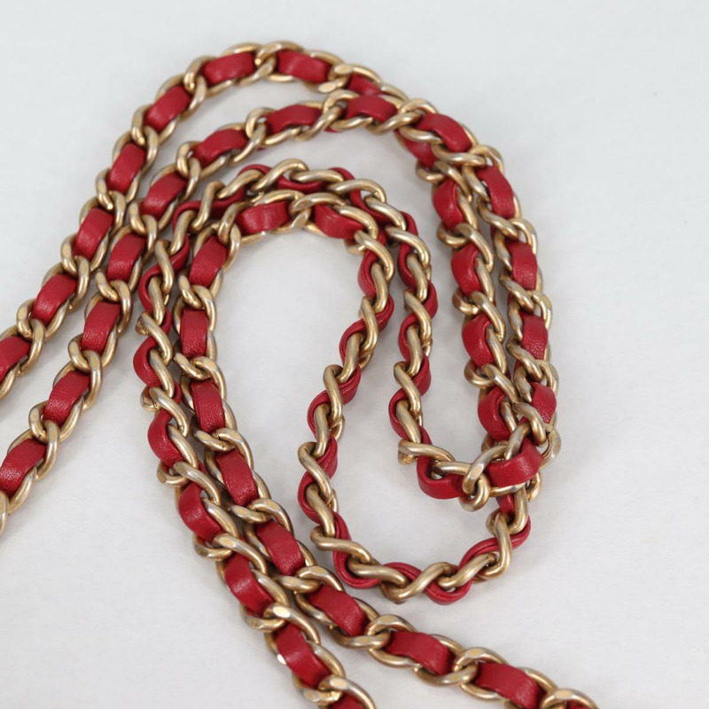 【日本直送】香奈兒 Matelasse 鏈條單肩包 小羊皮 紅金 CC 正品 135819M-14
