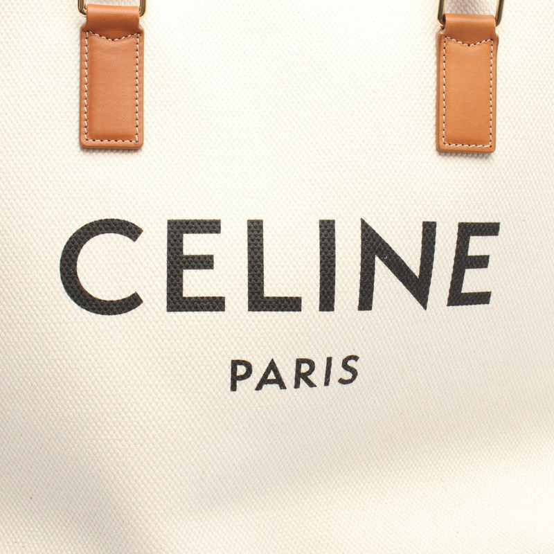 CELINE Horizontal Cabas 手提包 192162BNZ.02NT 帆布皮革白棕色二手-3