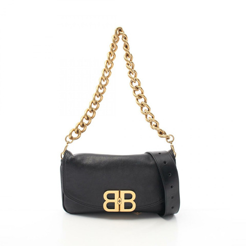 BALENCIAGA BB SOFT 小號斜背鏈條單肩包 748598 皮革黑色二手