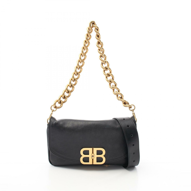 BALENCIAGA BB SOFT 小號斜背鏈條單肩包 748598 皮革黑色二手-0