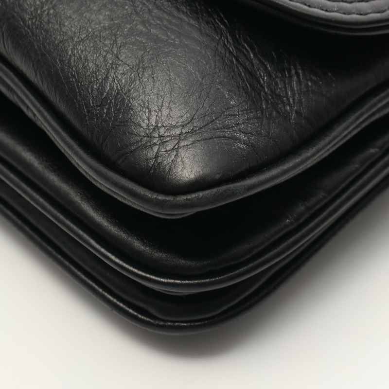 BALENCIAGA BB SOFT 小號斜背鏈條單肩包 748598 皮革黑色二手-8