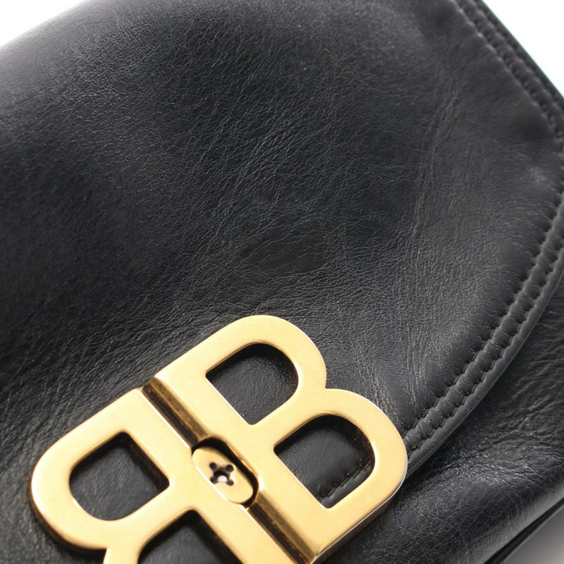 BALENCIAGA BB SOFT 小號斜背鏈條單肩包 748598 皮革黑色二手-9