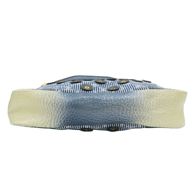 藍色 條紋牛仔布 牛皮 兩用包 金扣【LOUIS VUITTON 路易威登】 M95422-3