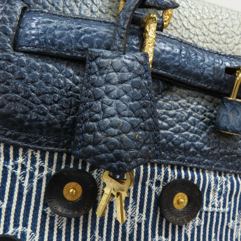 藍色 條紋牛仔布 牛皮 兩用包 金扣【LOUIS VUITTON 路易威登】 M95422-15