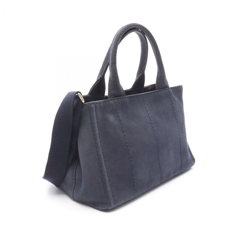 PRADA Canapa 2Way 斜背包 單肩托特包 1BG439 帆布 海軍藍 二手-1