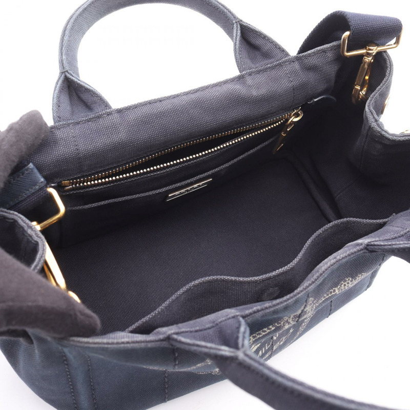 PRADA Canapa 2Way 斜背包 單肩托特包 1BG439 帆布 海軍藍 二手-2