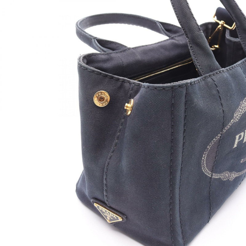 PRADA Canapa 2Way 斜背包 單肩托特包 1BG439 帆布 海軍藍 二手-8