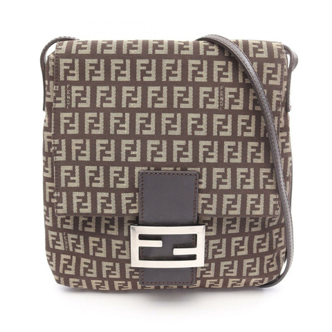 FENDI Zucchino 單肩包 8BT075 帆布 皮革 棕色 二手 女士