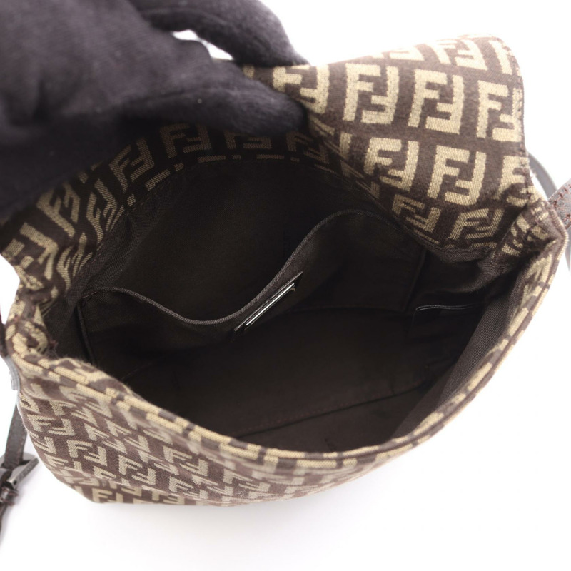 FENDI Zucchino 單肩包 8BT075 帆布 皮革 棕色 二手 女士-2