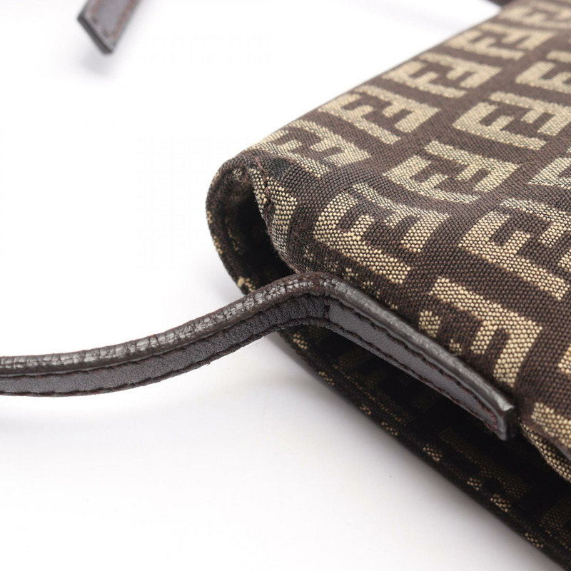 FENDI Zucchino 單肩包 8BT075 帆布 皮革 棕色 二手 女士-8