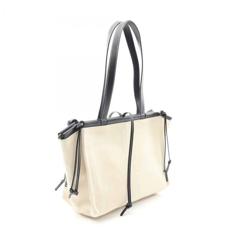 LOEWE CUSHION TOTE 小號包 330.02AA93 帆布皮革米色黑色二手女款-1