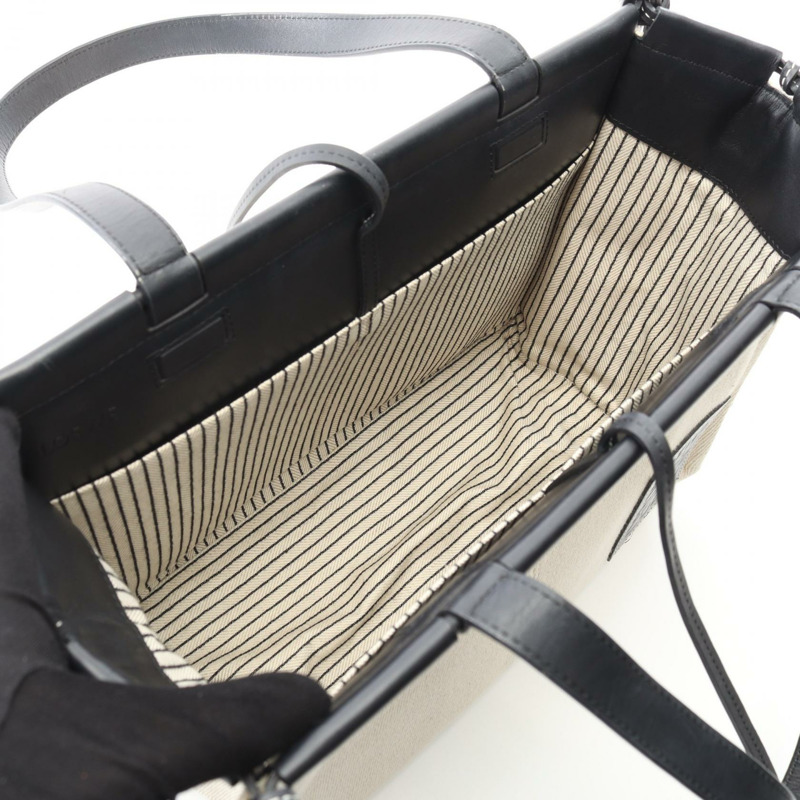 LOEWE CUSHION TOTE 小號包 330.02AA93 帆布皮革米色黑色二手女款-2