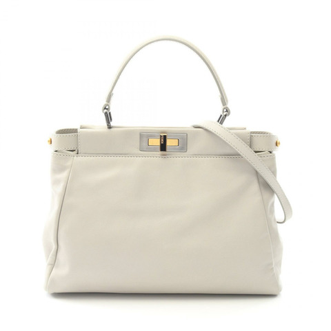 FENDI Peekaboo 常規單肩包 手提包 8BN226 皮革 灰色 二手 女士