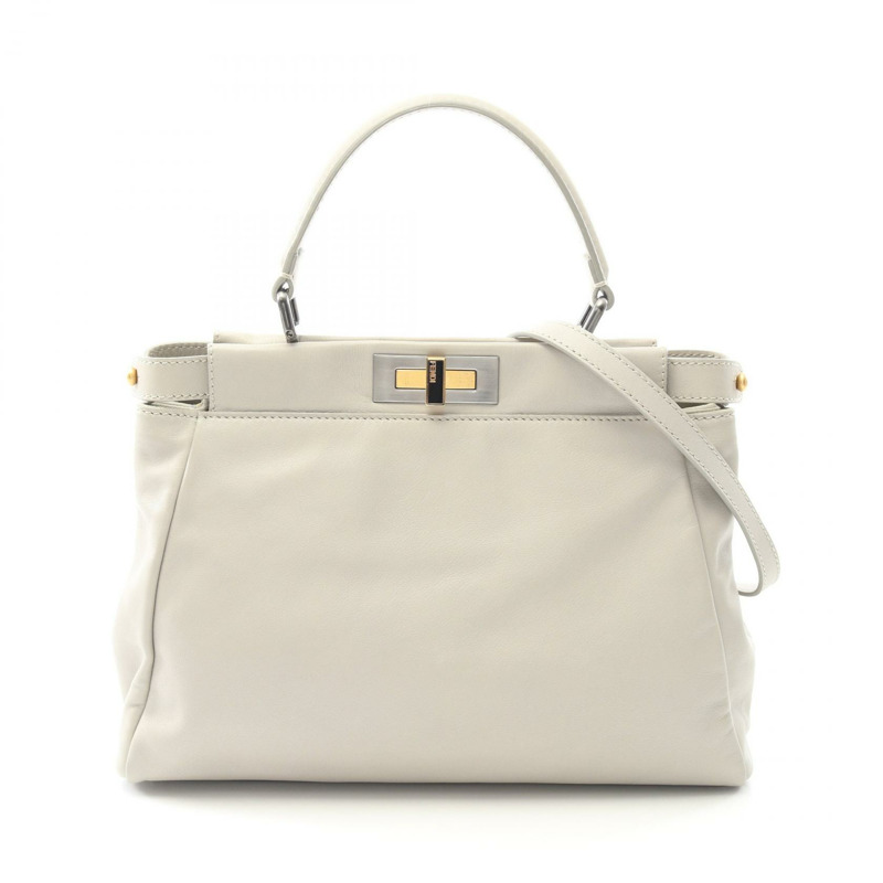 FENDI Peekaboo 常規單肩包 手提包 8BN226 皮革 灰色 二手 女士-0