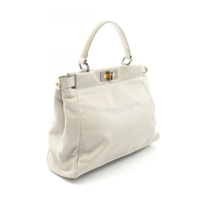 FENDI Peekaboo 常規單肩包 手提包 8BN226 皮革 灰色 二手 女士-1