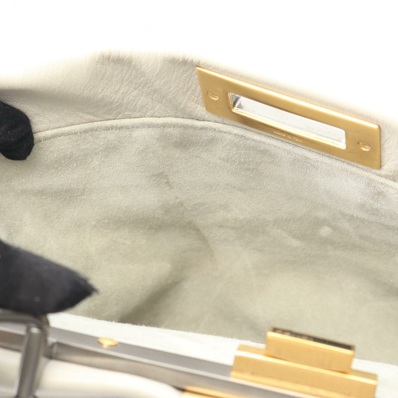 FENDI Peekaboo 常規單肩包 手提包 8BN226 皮革 灰色 二手 女士-6