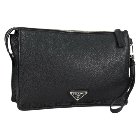 PRADA 手拿包 皮革 黑色銀色 2VF006 正品 yk19468V