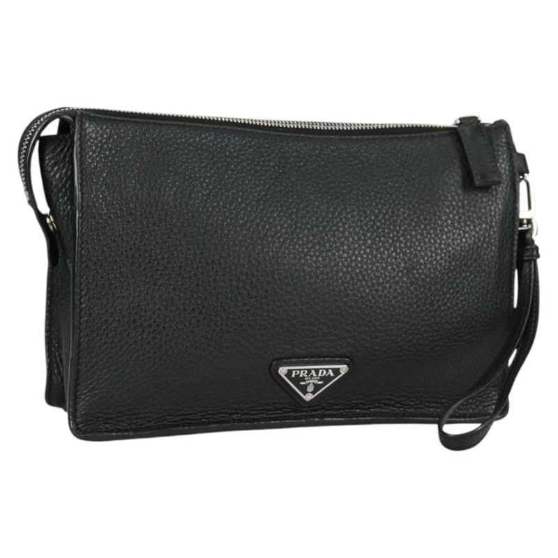 【日本直送】PRADA 手拿包 皮革 黑色銀色 2VF006 正品 yk19468V-0
