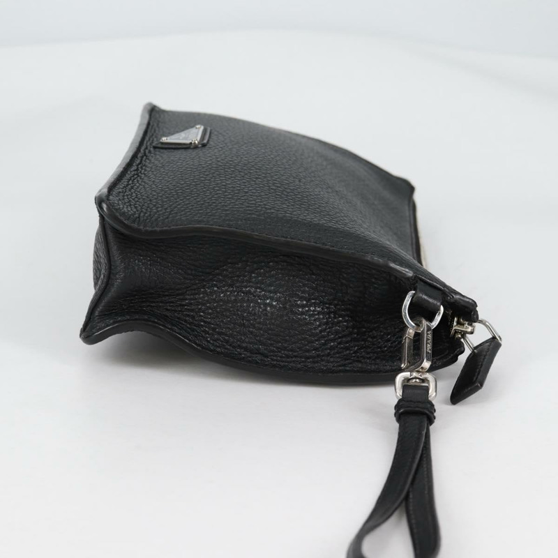 【日本直送】PRADA 手拿包 皮革 黑色銀色 2VF006 正品 yk19468V-3