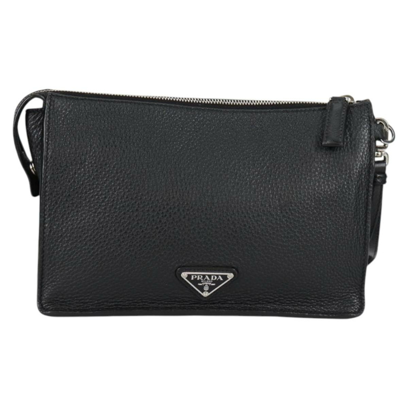 【日本直送】PRADA 手拿包 皮革 黑色銀色 2VF006 正品 yk19468V-12