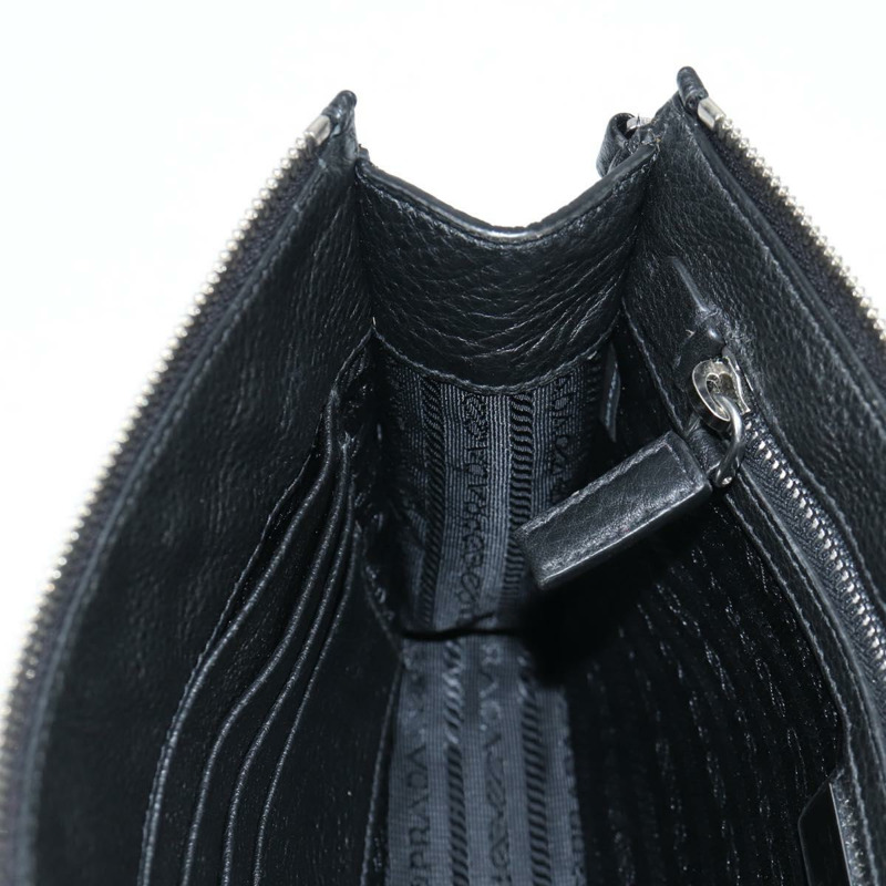 【日本直送】PRADA 手拿包 皮革 黑色銀色 2VF006 正品 yk19468V-20
