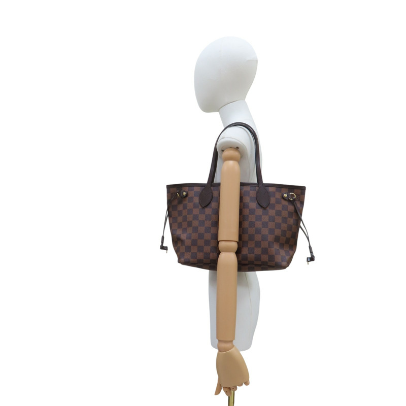 棕色 棋盤格帆布 Neverfull PM 肩背包 N51109 金扣【LOUIS VUITTON 路易威登】 N51109-8