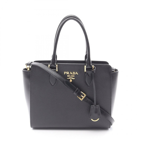 PRADA SAFFIANO + SOFT CALF 單肩包 女士 Saffiano 皮革 黑色 二手