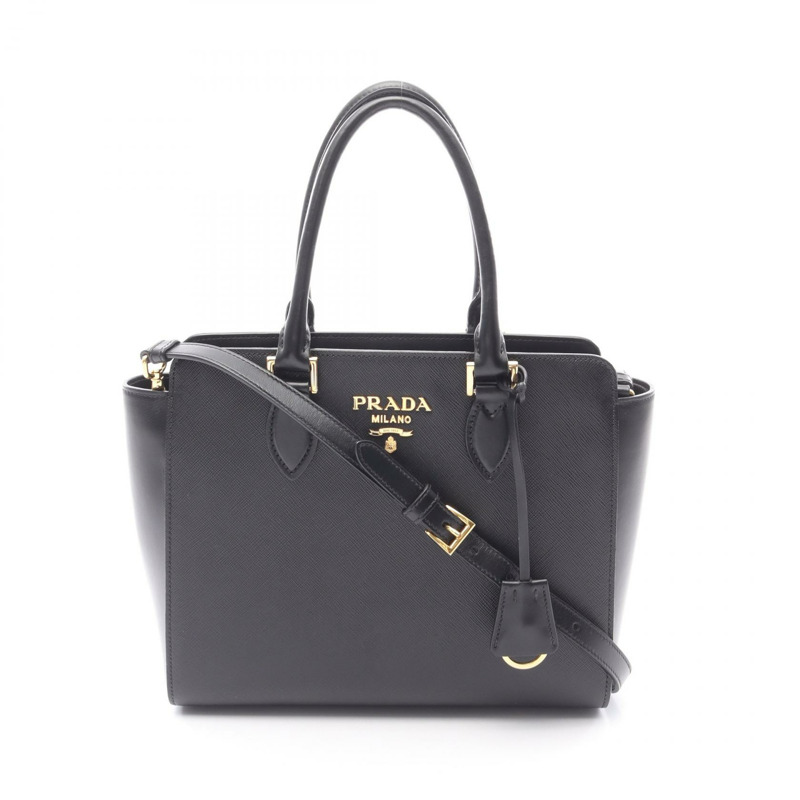 PRADA SAFFIANO + SOFT CALF 單肩包 女士 Saffiano 皮革 黑色 二手-0