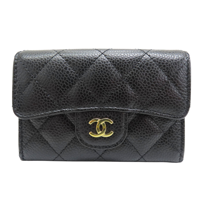 黑色 菱格紋 荔枝牛皮 扣式名片夾 金扣【CHANEL 香奈兒】 AP0214 Y01864 C3906-0
