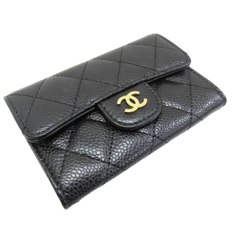 黑色 菱格紋 荔枝牛皮 扣式名片夾 金扣【CHANEL 香奈兒】 AP0214 Y01864 C3906-2