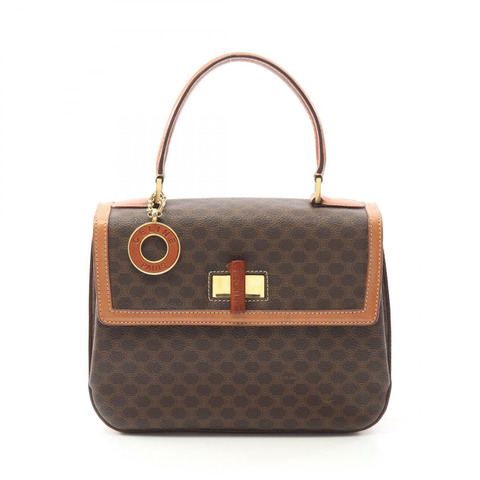 CELINE Macadam 手袋 帆布 皮革 棕色 二手 女士