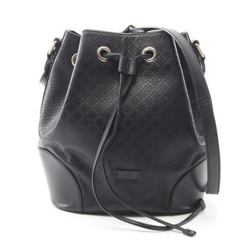 GUCCI Bright Diamante 單肩包 354228 帆布皮革黑色二手女士