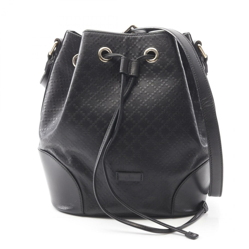 GUCCI Bright Diamante 單肩包 354228 帆布皮革黑色二手女士-0