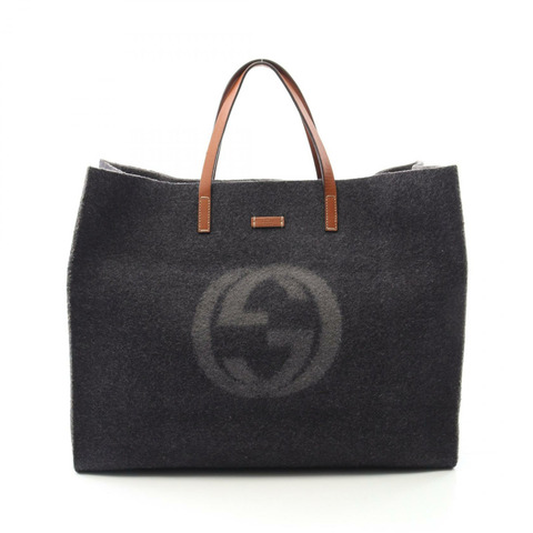 GUCCI 雙 G 手提包 295266 皮革 feutre 灰色棕色 二手 女士