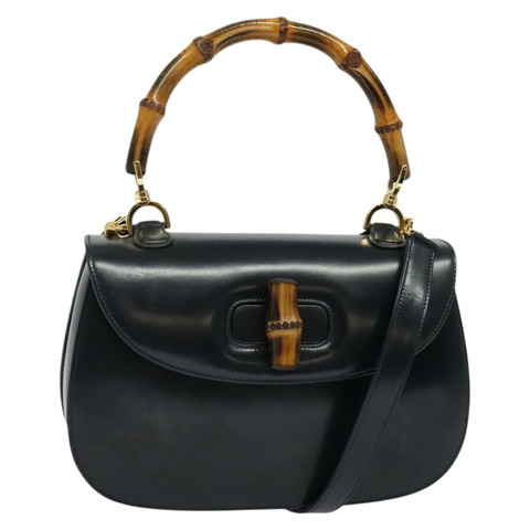 GUCCI 竹節手提包 皮革 2 用 海軍藍 金色 000 01 0633 正品 ep10614