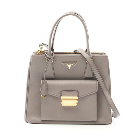 PRADA SAFFIANO LUX 2Way 單肩包 手提包 1BA256 皮革 灰色 二手 女款
