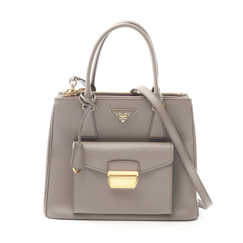 PRADA SAFFIANO LUX 2Way 單肩包 手提包 1BA256 皮革 灰色 二手 女款-0
