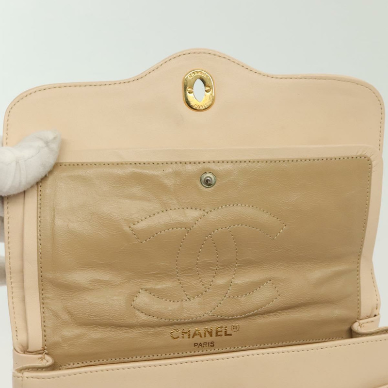 【日本直送】香奈兒 Matelasse Paris Only 雙翻蓋鏈條包 皮革 米色 CC 正品 bs29364-10