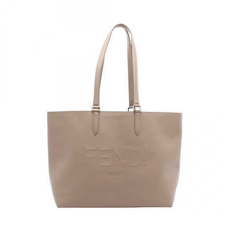 FENDI 標誌單肩手提包 7VA610 皮革 灰褐色 二手 男女通用